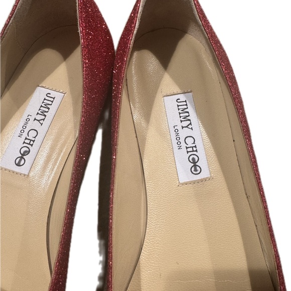 Jimmy Choo Sparkly Red Bow Flats - Picture 2 of 5